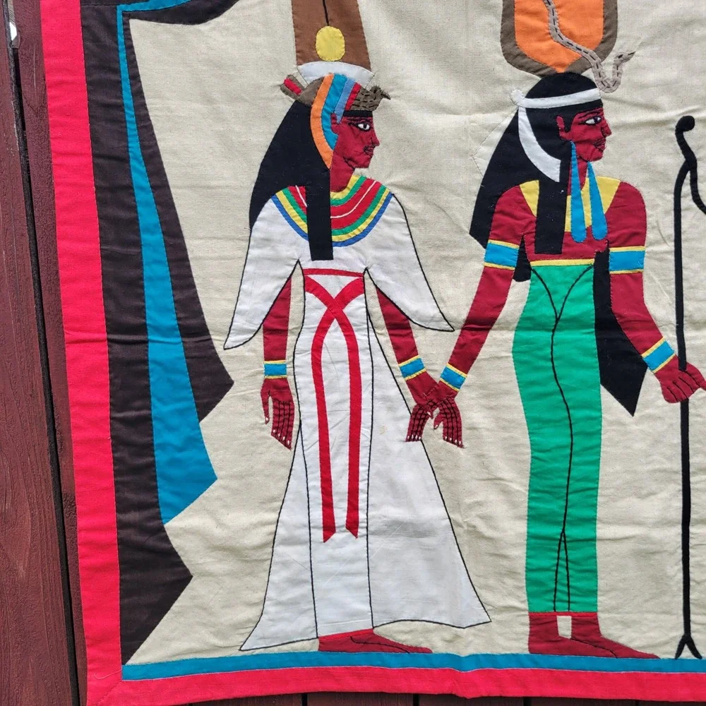 Vintage Egyptian Khayamiya Applique Wall Hanging Nefertari Handmade Art 34x35